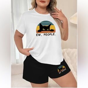 Cat Graphic Tee and Shorts Set